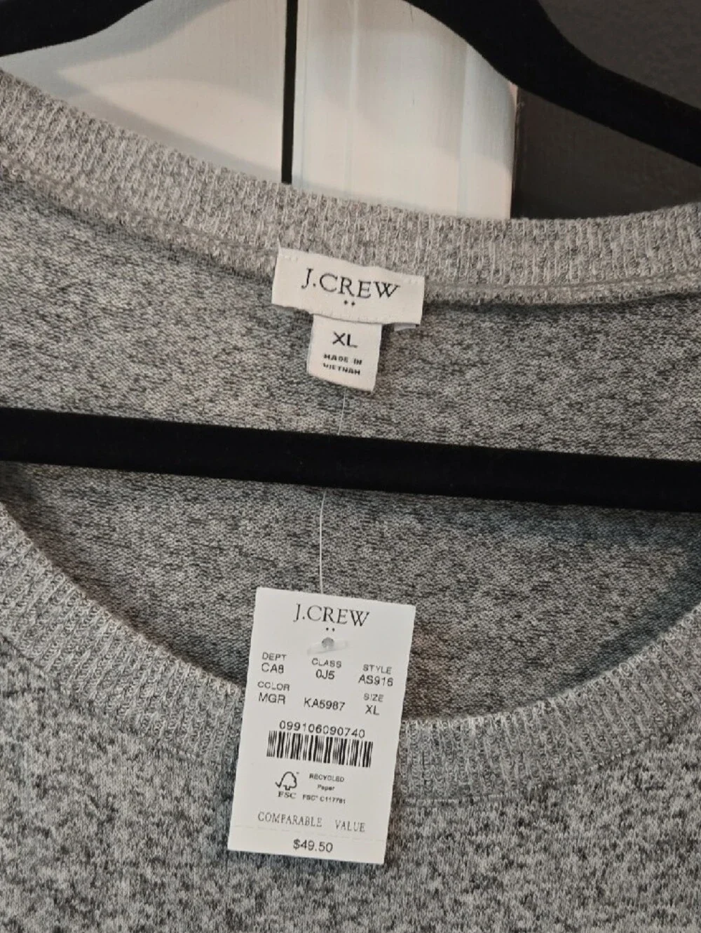 J. Crew Gray Button-Shoulder Crewneck Sweater